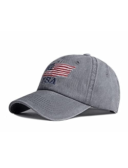 Korhleoh American Flag Hat, Vintage Distressed Cotton Dad Hat Baseball Cap USA Adjustable Patriotic Hat for Men Women