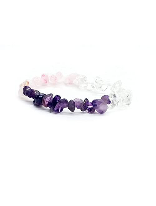 ASTROGHAR Natural Amethyst & rose quartz and clear quartz Chip stretch bracelet For Men And Women, Standard, Others, Amethyst