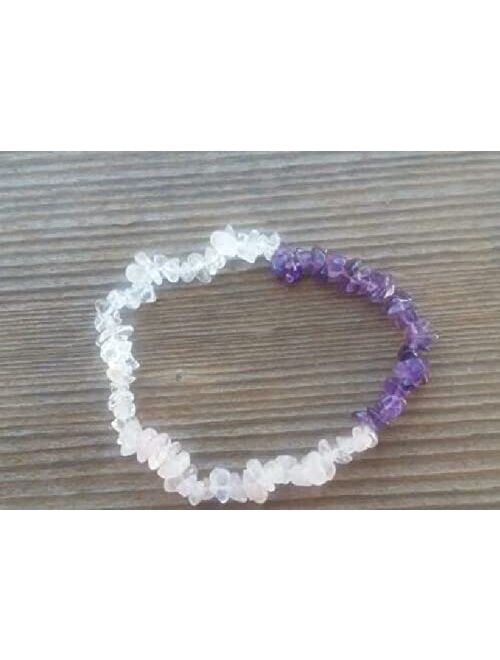 ASTROGHAR Natural Amethyst & rose quartz and clear quartz Chip stretch bracelet For Men And Women, Standard, Others, Amethyst