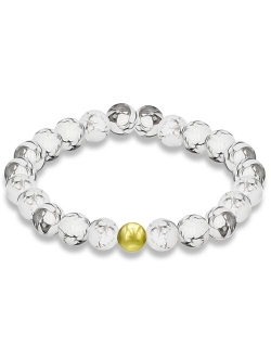 MACY'S Genuine Stone Bead Stretch Bracelet with Silver Plate or Gold Plate Bead Accent