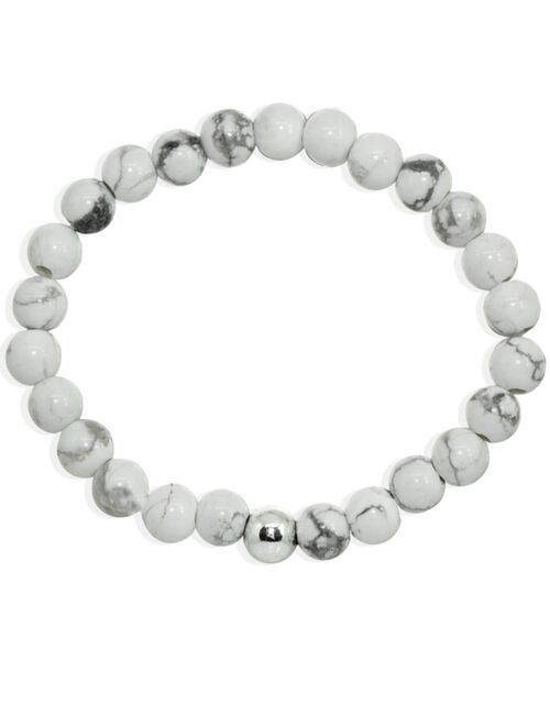 MACY'S Genuine Stone Bead Stretch Bracelet with Silver Plate or Gold Plate Bead Accent