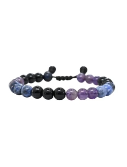 Amazing Gemstone Scorpio Zodiac Crystal Bracelet - Amethyst Smoky Quartz Black Obsidian Birthstone Bracelets Women Men Healing Calming Anxiety Stress Relief Gifts (Adjust