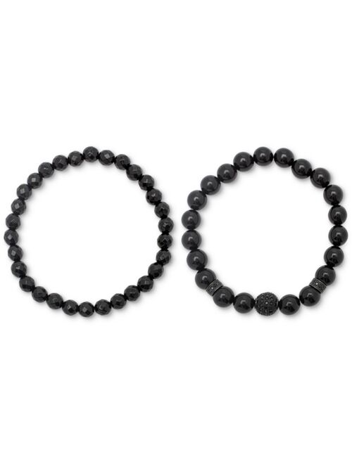 MACY'S 2-Pc. Set Black Onyx Small & Large Bead Stretch Bracelets