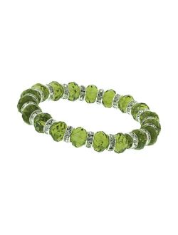 2028 Silver-Tone Green and Crystal Beaded Stretch Bracelet