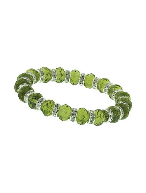 2028 Silver-Tone Green and Crystal Beaded Stretch Bracelet