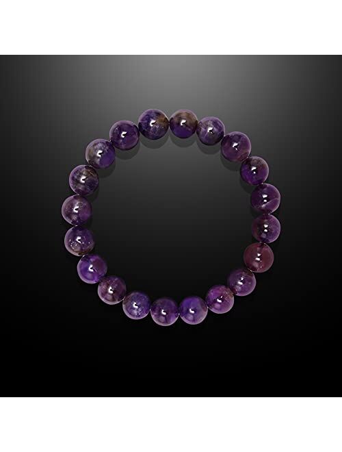 FORZIANI 8mm Natural Amethyst Beads Stretch Bracelet - Peace and Prosperity - High Quality Purple Gemstone Beaded Men Women Unisex Bracelet - Adjustable Size - Made in US