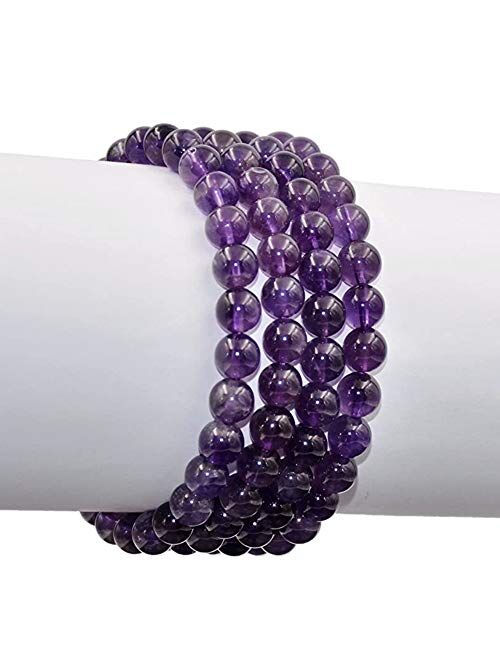 FORZIANI 8mm Natural Amethyst Beads Stretch Bracelet - Peace and Prosperity - High Quality Purple Gemstone Beaded Men Women Unisex Bracelet - Adjustable Size - Made in US