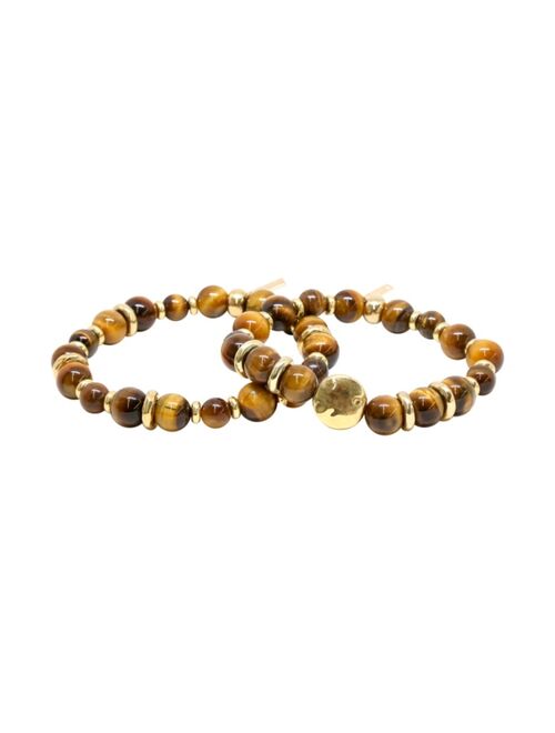 MR ETTIKA Tiger's Eye Beaded Elastic Bracelet, Pack of 2