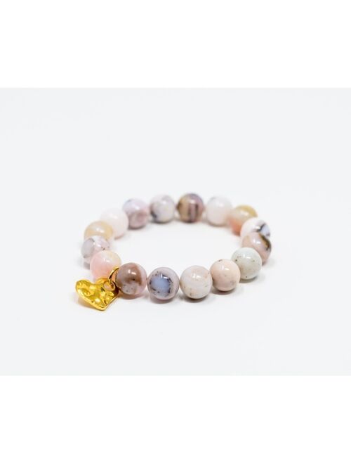 KATIE'S COTTAGE BARN Pink Opal Gemstone with Hammered Gold Charm Bracelet