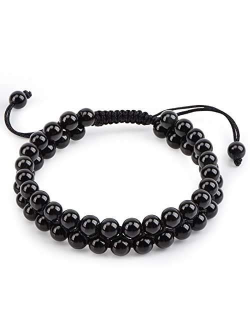 GENASTO Healing Crystals Tigers eye Black Obsidian Hematite 8mm Stone Beads Good Luck Triple Protection Bracelet for Men Women (Amethyst obsidian bracelet)