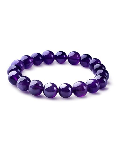 UROUXI Healing Natural Crystal Bracelet - 10mm Handmade Amethyst Bracelet Yoga Stone Bead Stretch Bracelet Positive Energy Good Luck Charms Anxiety Relief For Men Women C