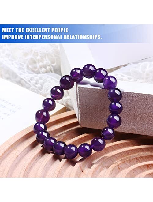 UROUXI Healing Natural Crystal Bracelet - 10mm Handmade Amethyst Bracelet Yoga Stone Bead Stretch Bracelet Positive Energy Good Luck Charms Anxiety Relief For Men Women C