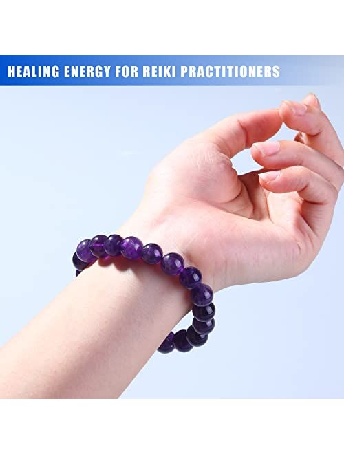 UROUXI Healing Natural Crystal Bracelet - 10mm Handmade Amethyst Bracelet Yoga Stone Bead Stretch Bracelet Positive Energy Good Luck Charms Anxiety Relief For Men Women C