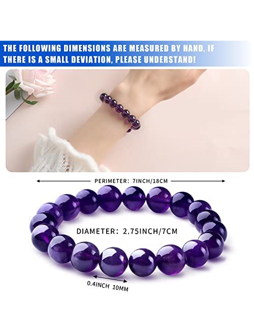 UROUXI Healing Natural Crystal Bracelet - 10mm Handmade Amethyst Bracelet Yoga Stone Bead Stretch Bracelet Positive Energy Good Luck Charms Anxiety Relief For Men Women C