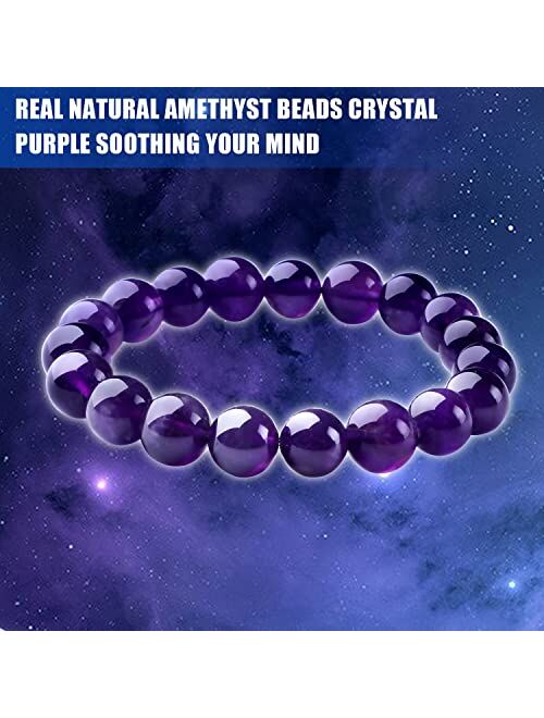 UROUXI Healing Natural Crystal Bracelet - 10mm Handmade Amethyst Bracelet Yoga Stone Bead Stretch Bracelet Positive Energy Good Luck Charms Anxiety Relief For Men Women C