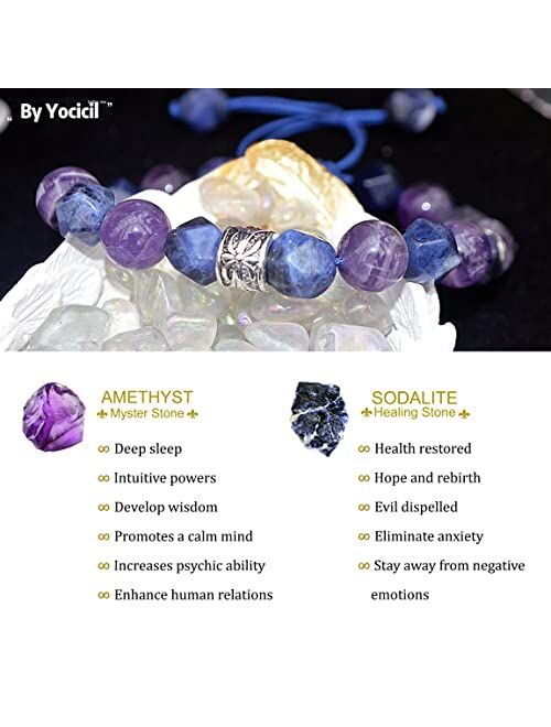 Yocicil Amethyst Bracelet for Men (10mm) Sodalite Gemstone Purple Beaded Bracelet Good Luck Bracelet Healing Crystal Bracelet Happiness Gifts,Couples Bracelets (Amethyst 