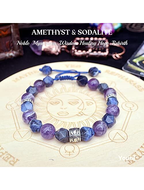 Yocicil Amethyst Bracelet for Men (10mm) Sodalite Gemstone Purple Beaded Bracelet Good Luck Bracelet Healing Crystal Bracelet Happiness Gifts,Couples Bracelets (Amethyst 