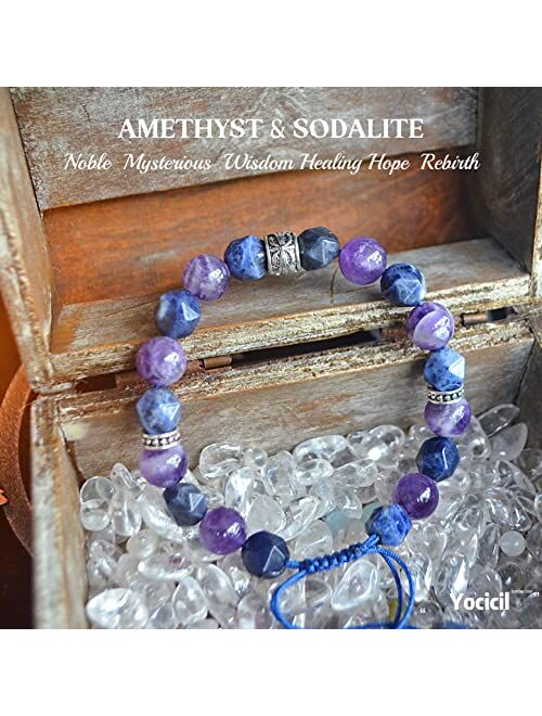 Yocicil Amethyst Bracelet for Men (10mm) Sodalite Gemstone Purple Beaded Bracelet Good Luck Bracelet Healing Crystal Bracelet Happiness Gifts,Couples Bracelets (Amethyst 