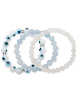 MACY'S 3 Pc. Set Aquamarine, Jade, & Cubic Zirconia Evil Eye Stretch Bracelets