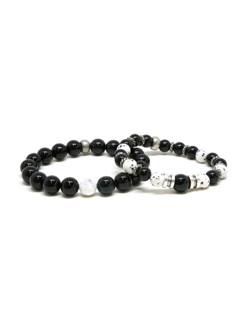 MR ETTIKA Onyx and Howlite Beaded Elastic Bracelet, Pack of 2