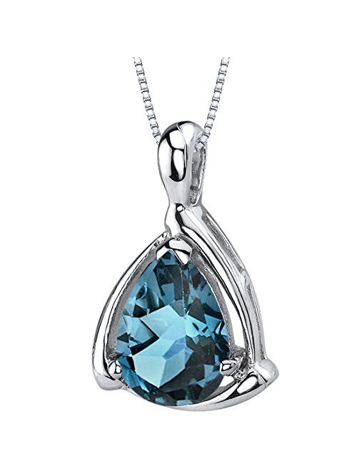 Peora London Blue Topaz Designer Teardrop Pendant Necklace for Women 925 Sterling Silver, Natural Gemstone Birthstone, 2 Carats Pear Shape 10x7mm, with 18 inch Chain