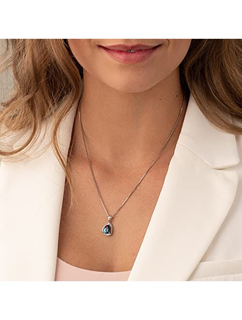 Peora London Blue Topaz Designer Teardrop Pendant Necklace for Women 925 Sterling Silver, Natural Gemstone Birthstone, 2 Carats Pear Shape 10x7mm, with 18 inch Chain