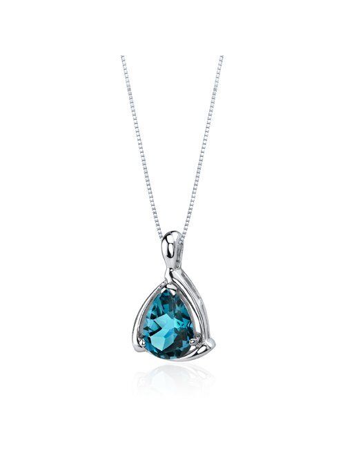 Peora London Blue Topaz Designer Teardrop Pendant Necklace for Women 925 Sterling Silver, Natural Gemstone Birthstone, 2 Carats Pear Shape 10x7mm, with 18 inch Chain