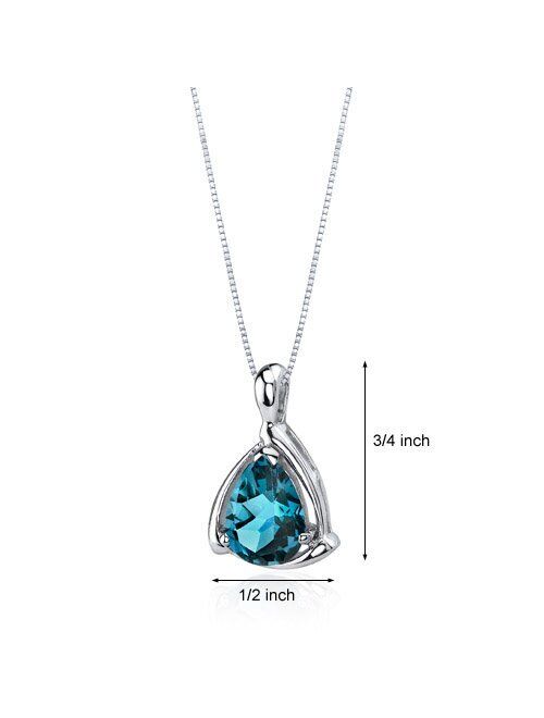 Peora London Blue Topaz Designer Teardrop Pendant Necklace for Women 925 Sterling Silver, Natural Gemstone Birthstone, 2 Carats Pear Shape 10x7mm, with 18 inch Chain