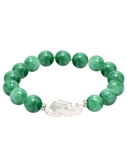 Aleure Precioso Gemstone & Biwa Cultured Pearl Stretch Bracelet