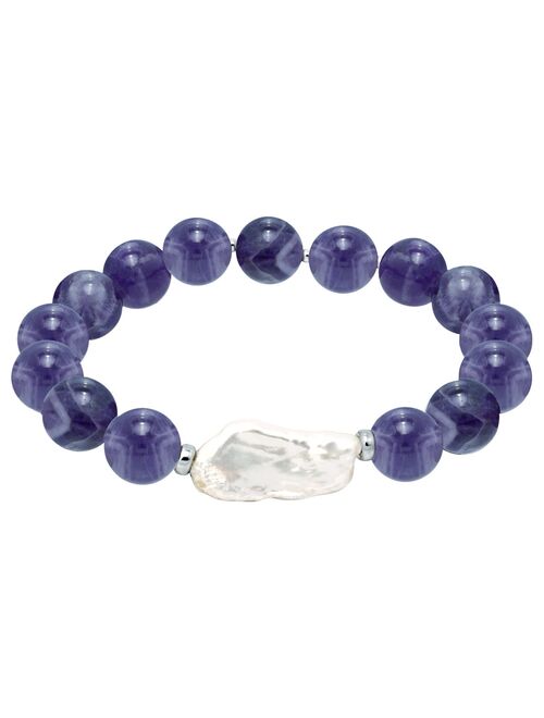 Aleure Precioso Gemstone & Biwa Cultured Pearl Stretch Bracelet