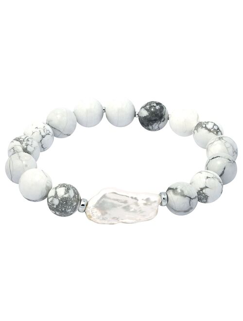 Aleure Precioso Gemstone & Biwa Cultured Pearl Stretch Bracelet