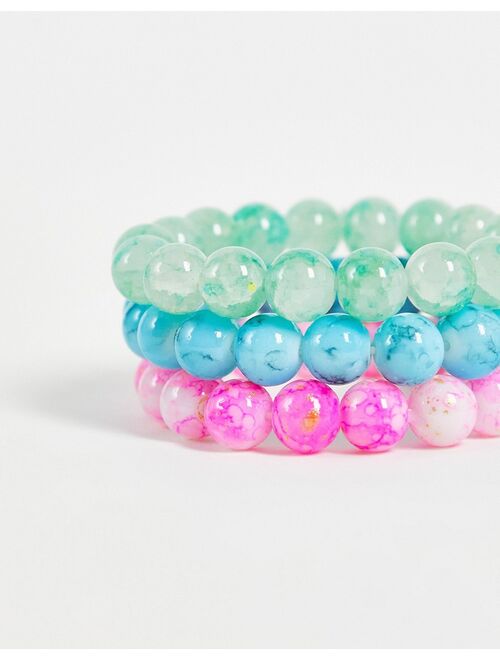 DesignB London pack of 3 glass stone bead bracelets