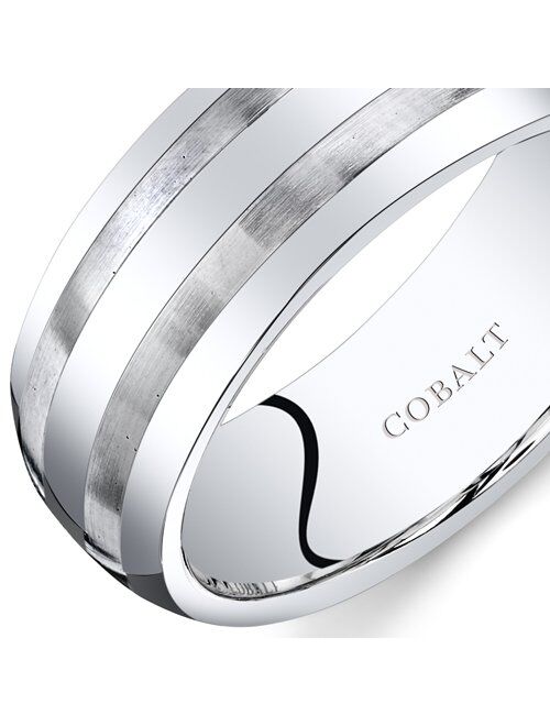 Peora Mens 8mm Cobalt Wedding Band Ring Beveled Edge Brush Stripes Sizes 7 to 14