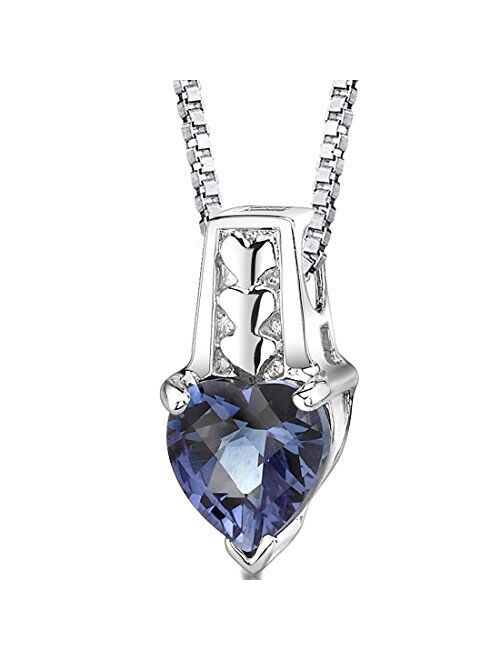 Peora Simulated Alexandrite Heart Solitaire Pendant Necklace for Women 925 Sterling Silver, Color Changing 3 Carats Heart Shape 8mm, with 18 inch Chain