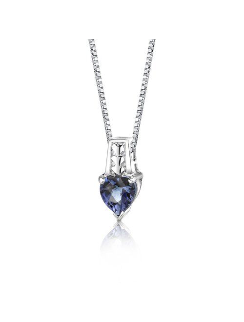 Peora Simulated Alexandrite Heart Solitaire Pendant Necklace for Women 925 Sterling Silver, Color Changing 3 Carats Heart Shape 8mm, with 18 inch Chain