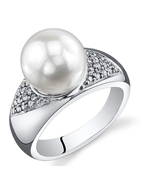 Peora Majestic Freshwater Cultured White Pearl Ring (8.5-9mm) Sterling Silver CZ Accent Sizes 5 to 9