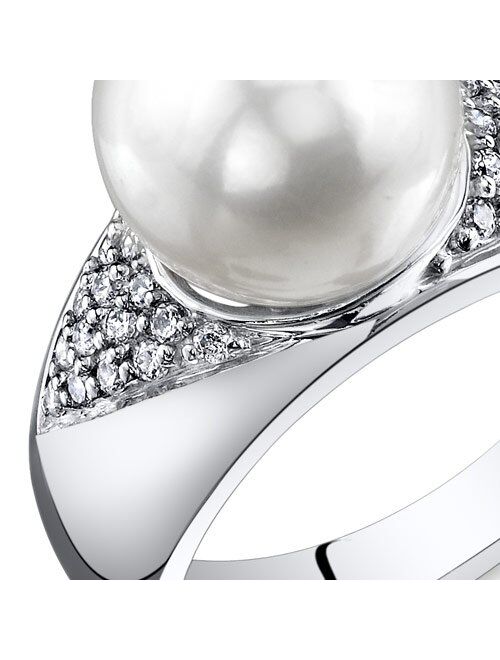 Peora Majestic Freshwater Cultured White Pearl Ring (8.5-9mm) Sterling Silver CZ Accent Sizes 5 to 9