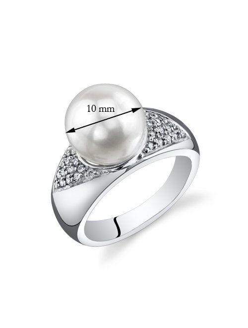 Peora Majestic Freshwater Cultured White Pearl Ring (8.5-9mm) Sterling Silver CZ Accent Sizes 5 to 9