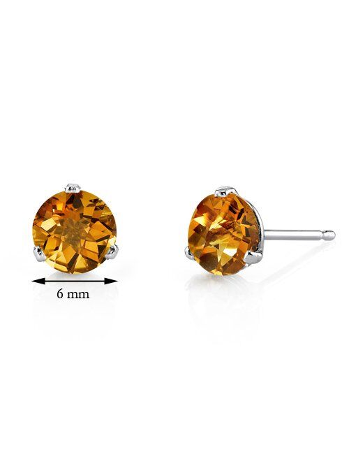 Peora Solid 14K White Gold 1.50 Carats Citrine Earrings for Women, Hypoallegenic Martini Studs, Round Shape 6mm, AAA Grade, January Birthstone, Friction Back