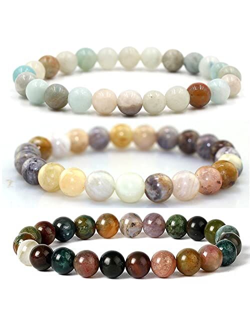 Generic Natural Gorgeous Gem Semi-Precious Gemstone Beaded Reiki Healing Crystals Handmade 8mm Round Beads Stretch Bracelet Unisex