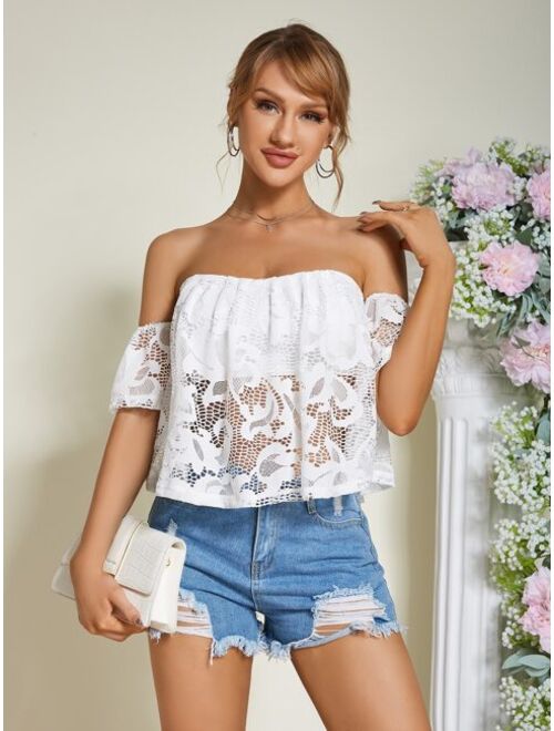 Eilly Bazar Off Shoulder Guipure Lace Top