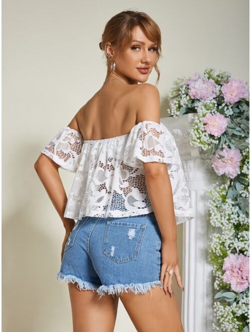 Eilly Bazar Off Shoulder Guipure Lace Top