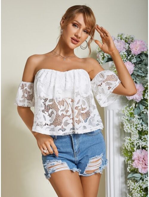 Eilly Bazar Off Shoulder Guipure Lace Top