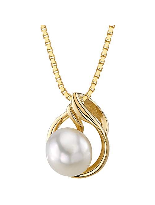 Peora Freshwater Cultured White Pearl Slider Pendant in 14K Yellow Gold, Round Button Shape, 7mm, Solitaire Design