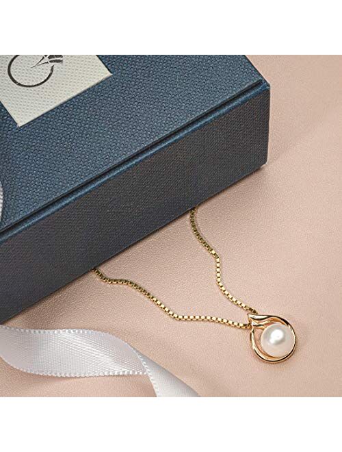 Peora Freshwater Cultured White Pearl Slider Pendant in 14K Yellow Gold, Round Button Shape, 7mm, Solitaire Design