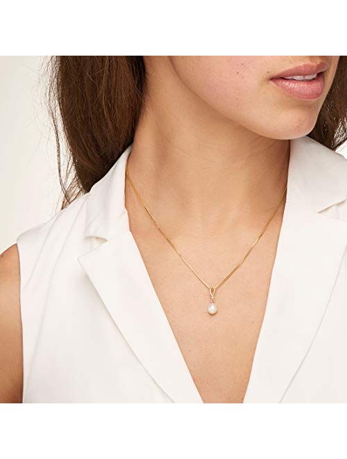 Peora Freshwater Cultured White Pearl Drop Pendant in 14K Yellow Gold, Baroque Oval Shape, 8x6mm Open Infinity Dangling Solitaire