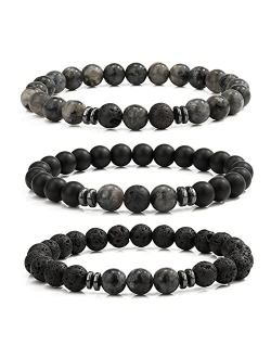 MengPa Mens Beaded Bracelets Matte Lava Rock Volcanic Stone Beads for Women Stretch Bracelet Fashion Jewelry