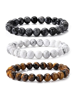 MengPa Mens Beaded Bracelets Matte Lava Rock Volcanic Stone Beads for Women Stretch Bracelet Fashion Jewelry