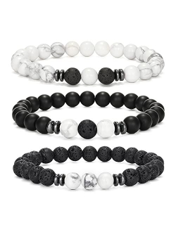 MengPa Mens Beaded Bracelets Matte Lava Rock Volcanic Stone Beads for Women Stretch Bracelet Fashion Jewelry