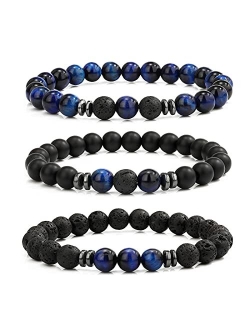 MengPa Mens Beaded Bracelets Matte Lava Rock Volcanic Stone Beads for Women Stretch Bracelet Fashion Jewelry